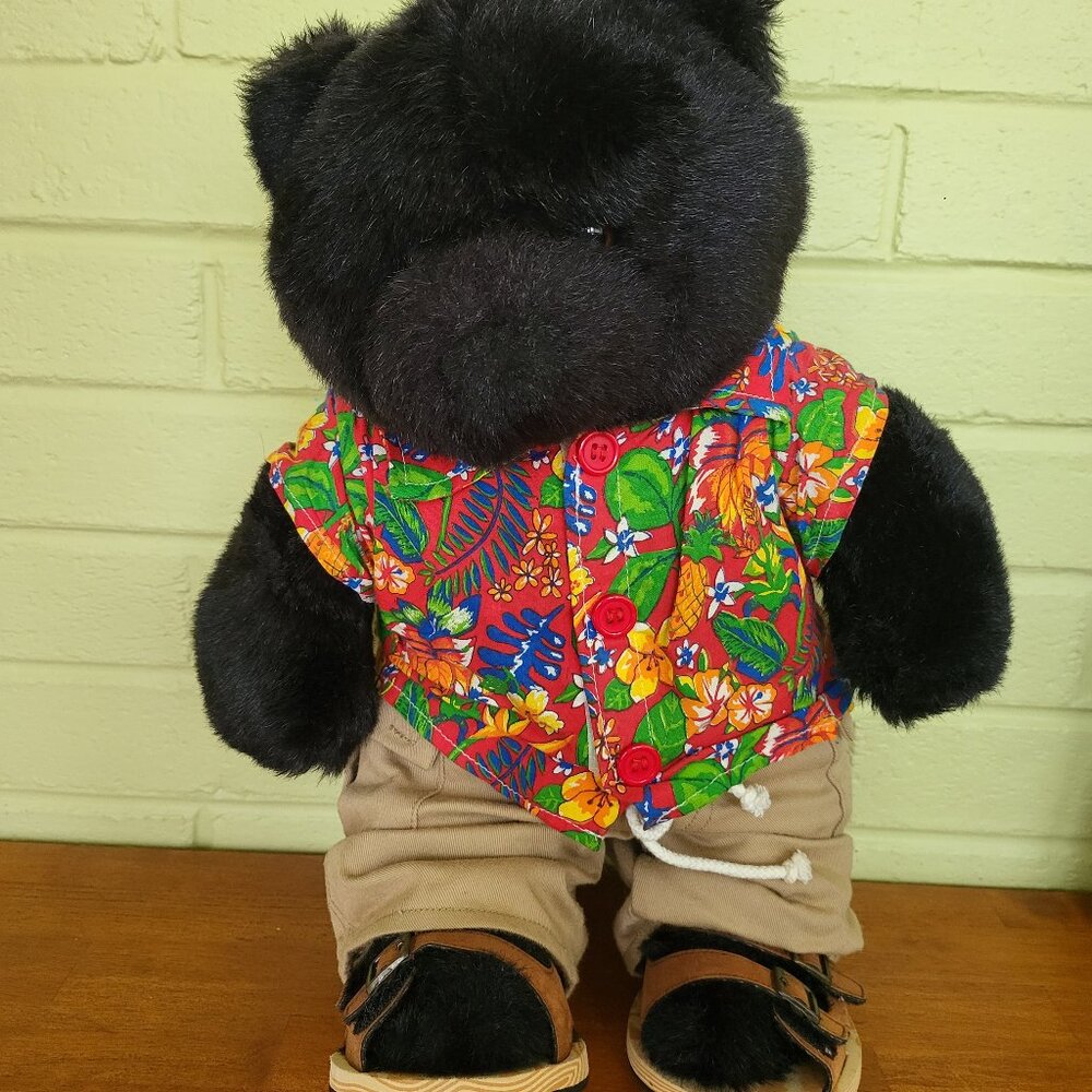 1997 Build A Bear All Black Bear with Hawaii Shirt and Khakis Vintage Retired T7